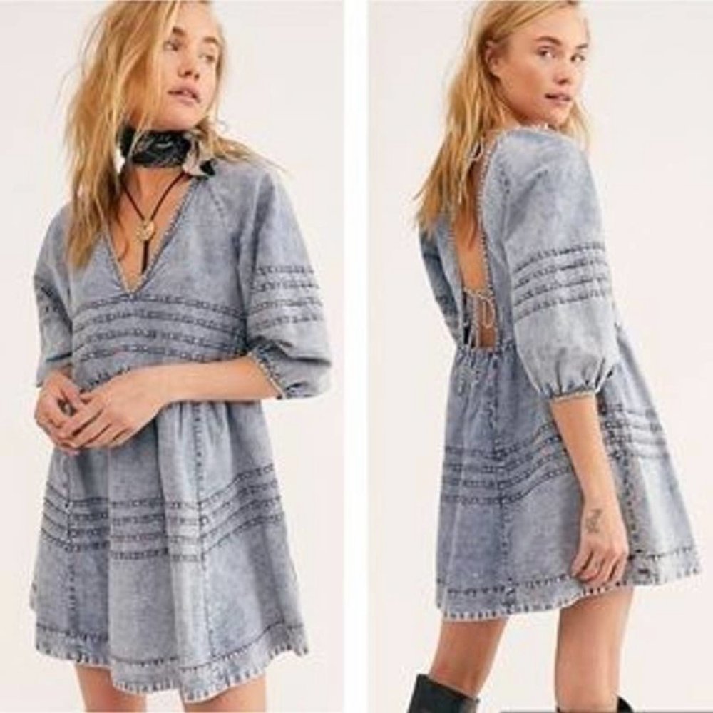 Free People Blue Denim Mini Dress (L)